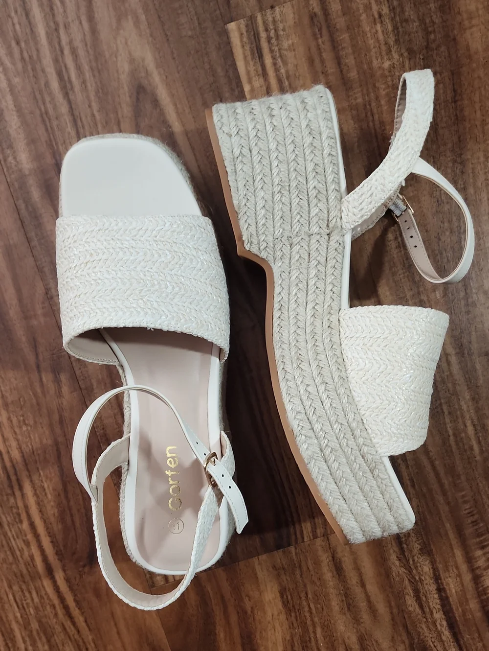 Corkys Cream Braided Platform Sandals with Ankle Strap